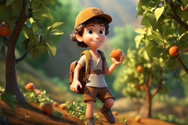 Free photo 3d rendering of cartoon character exploring forest