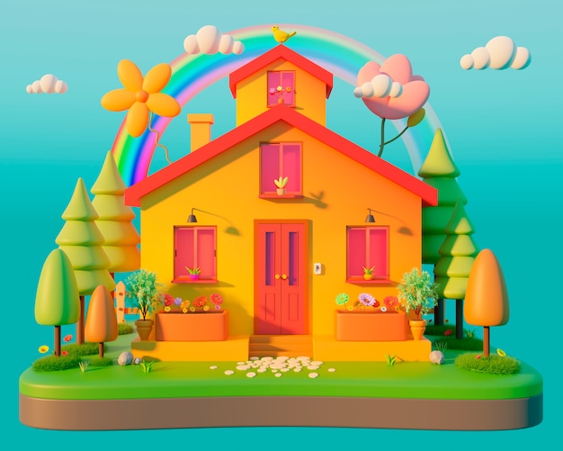 Free photo 3d rendering of cartoon house