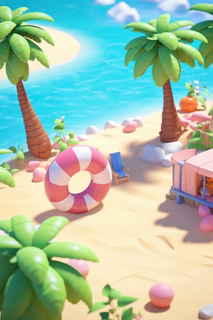 Free photo 3d rendering of cartoon like beach