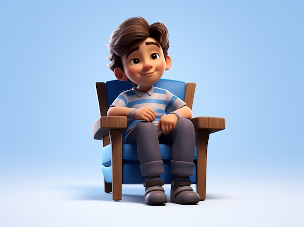 3d rendering of cartoon like boy on chair