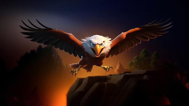 Free photo 3d rendering of cartoon like eagle