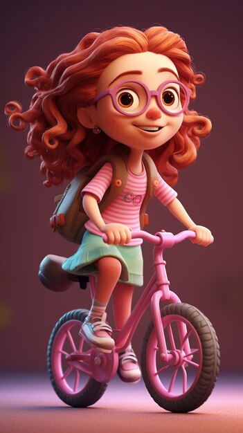 자전거를 탄 소녀 같은 만화의 3d 렌더링