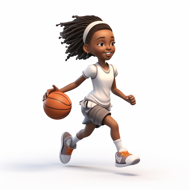 Free photo 3d rendering of cartoon like girl playing basketball