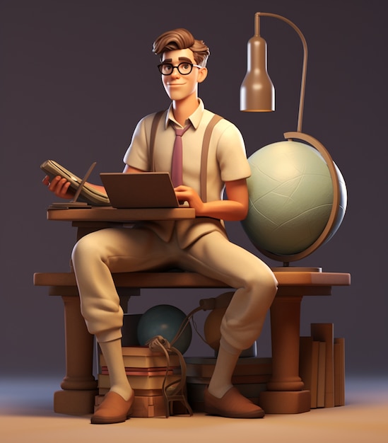 Free photo 3d rendering of cartoon like man working