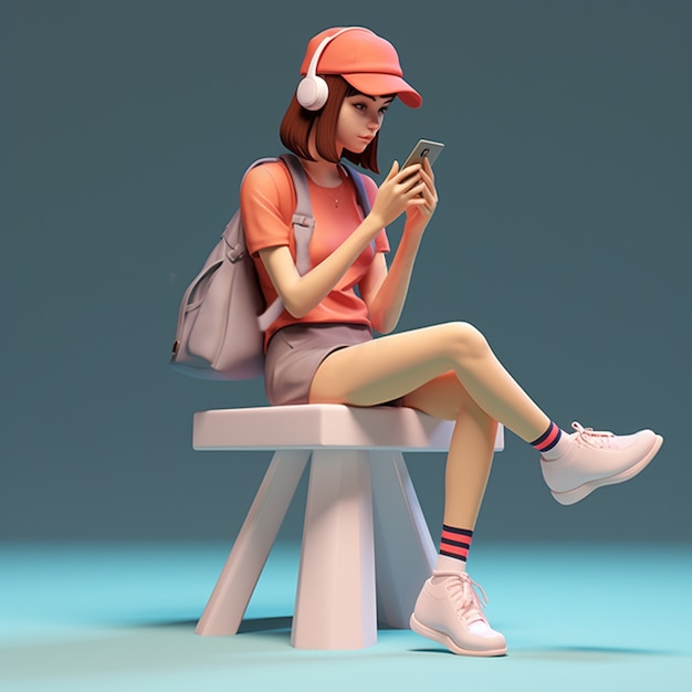 3d rendering of cartoon like woman standing on chair