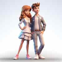 Free photo 3d rendering of cartoon like young couple