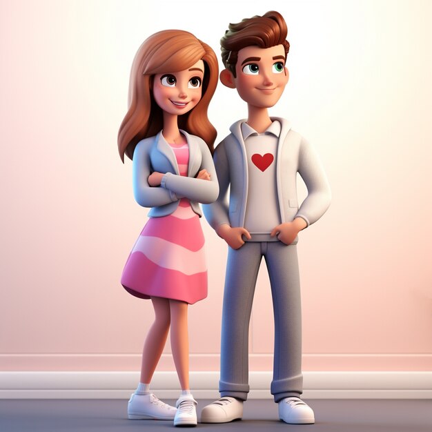 3d rendering of cartoon like young couple