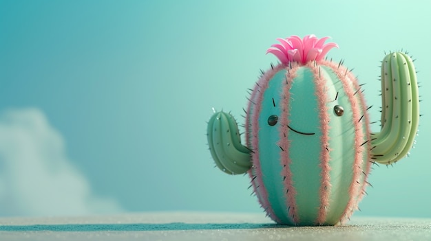 Бесплатное фото 3d-рендеринг мультфильма о кактусах с дружелюбным лицом