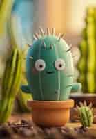 Бесплатное фото 3d-рендеринг мультфильма о кактусах с дружелюбным лицом