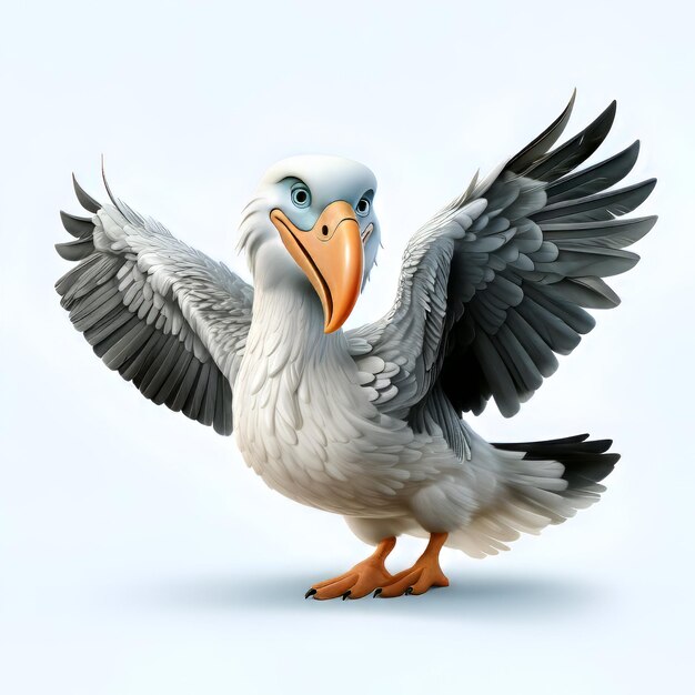 Free photo 3d rendering of a cartoon seagull isolated on white background