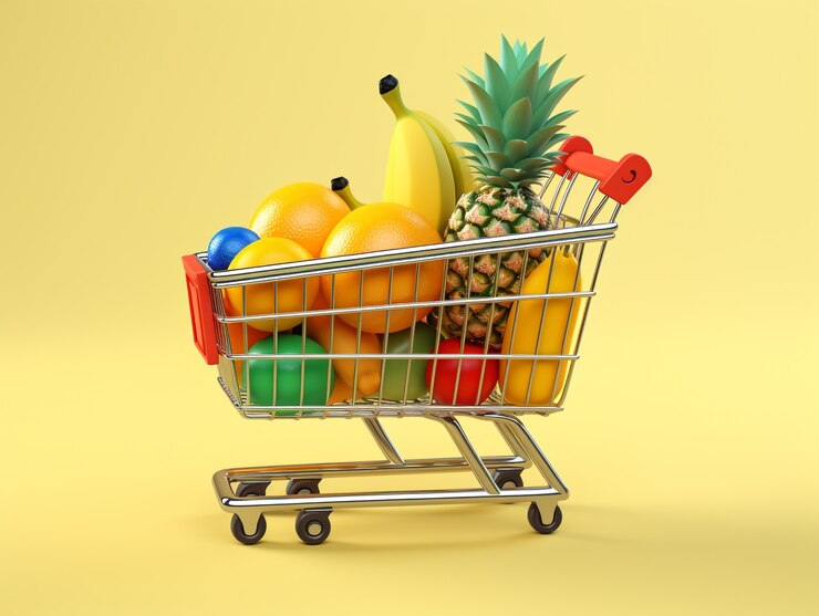 Free Photo 3d rendering of cartoon shopping cart
