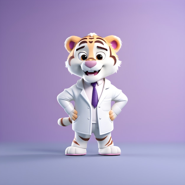 3D-рендеринг мультяшного тигра в роли врача