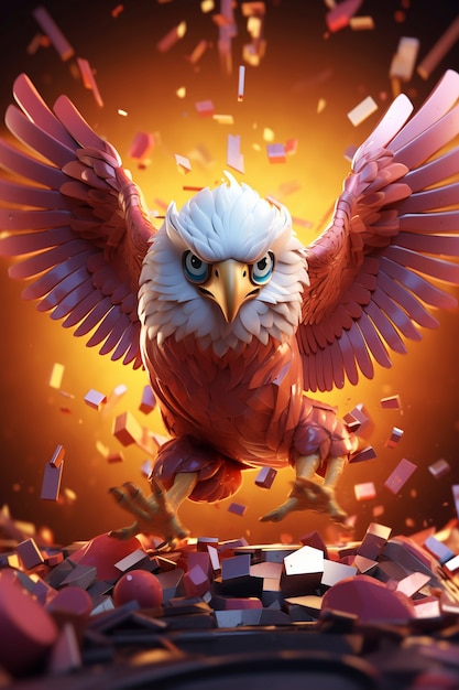 Free photo 3d rendering of cartoonish eagle