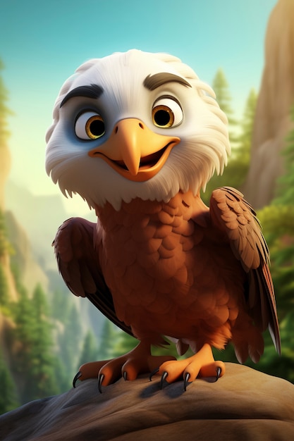 Free photo 3d rendering of cartoonish eagle