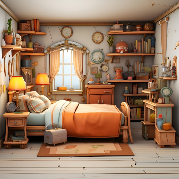 Free photo 3d rendering of a childrens bedroom in a fantasy style