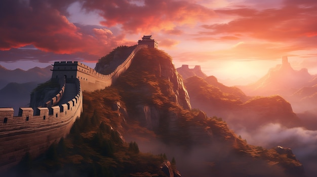 Free photo 3d rendering of chinese great wall