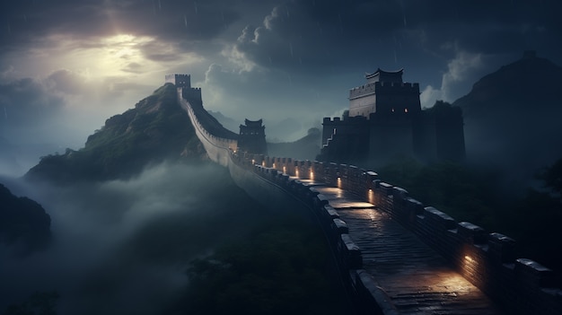 Free photo 3d rendering of chinese great wall