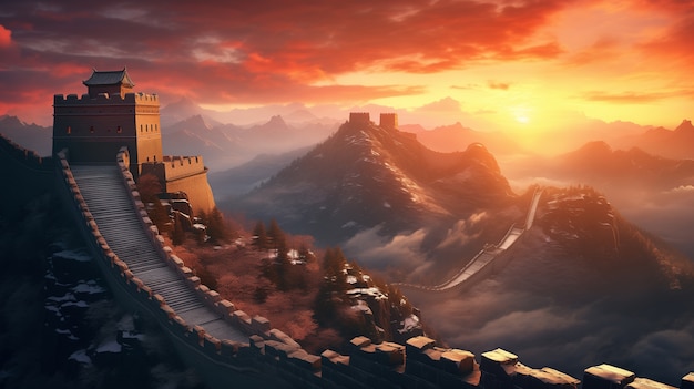 Free photo 3d rendering chinese great wall