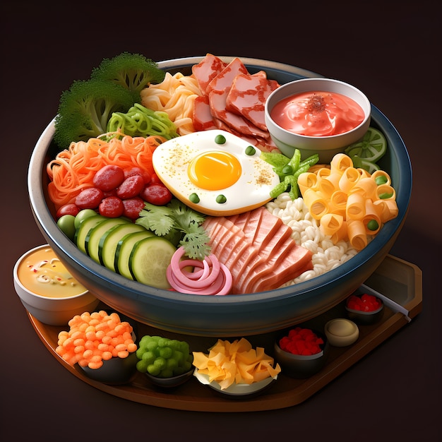 Foto gratuita rendering 3d di piatti per la cena di riunione cinese