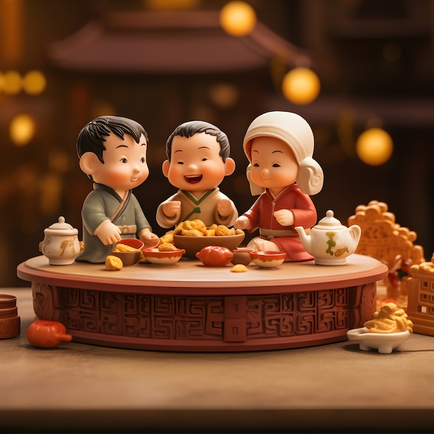 Free photo 3d rendering of chinese reunion dinner