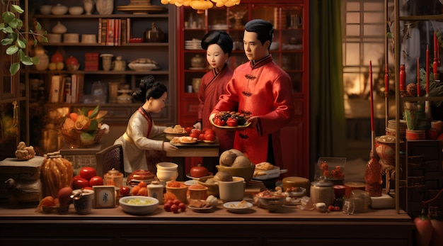 Free photo 3d rendering of chinese reunion dinner