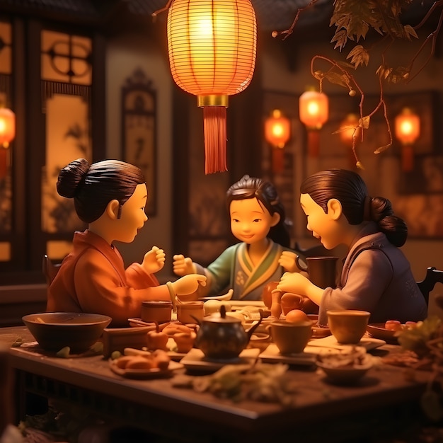 Free photo 3d rendering of chinese reunion dinner