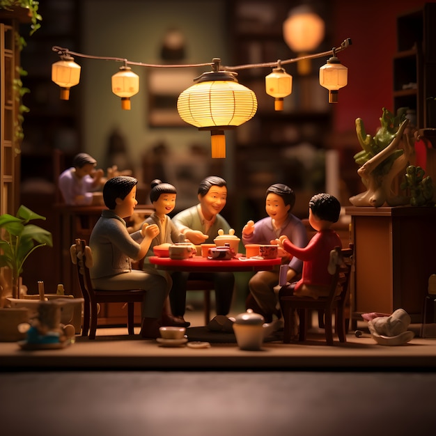 3D 렌더링: 중국인 재결합 저녁식사