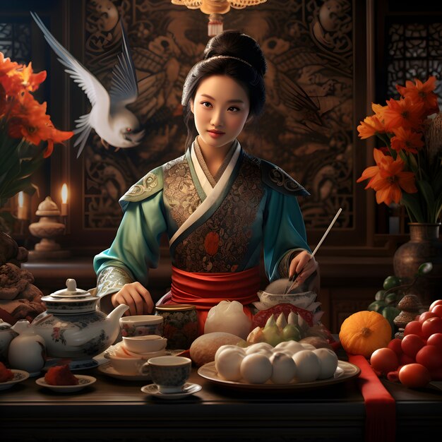 3d rendering of chinese reunion dinner