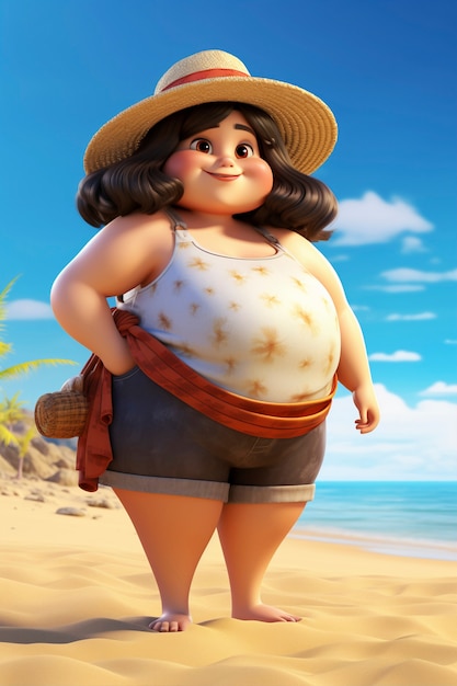 3d rendering of chubby character on beach
