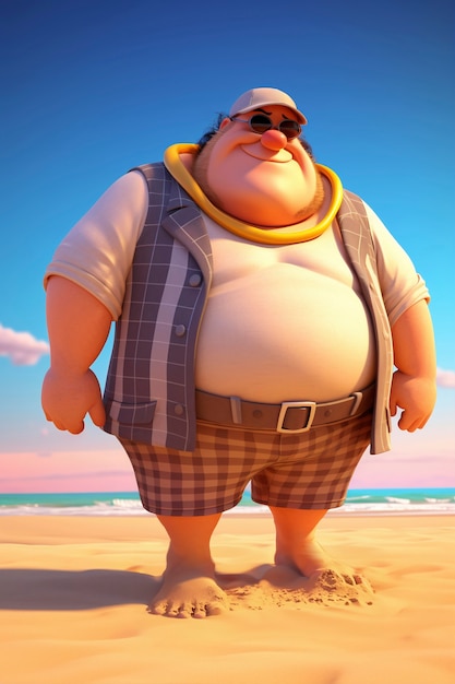 Free photo 3d rendering of chubby character on beach