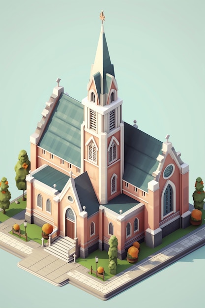 교회 건물의 3d 렌더링
