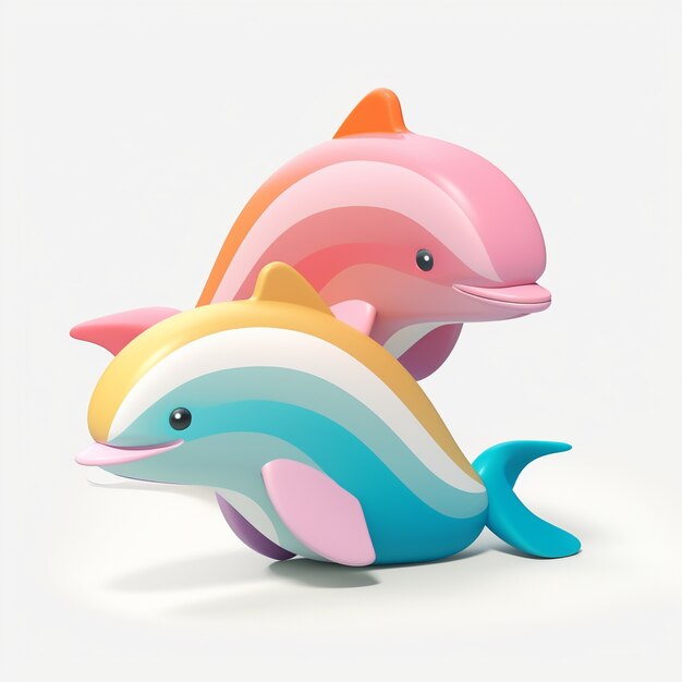다채로운 돌고래의 3D 렌더링