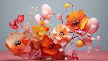 Free photo 3d rendering of colorful floral arrangement