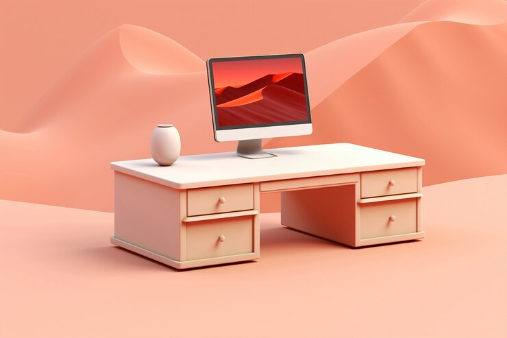 Free Photo 3d rendering of computer desk