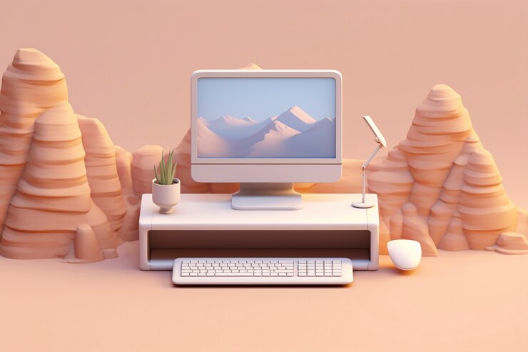 Free Photo 3d rendering of computer desk