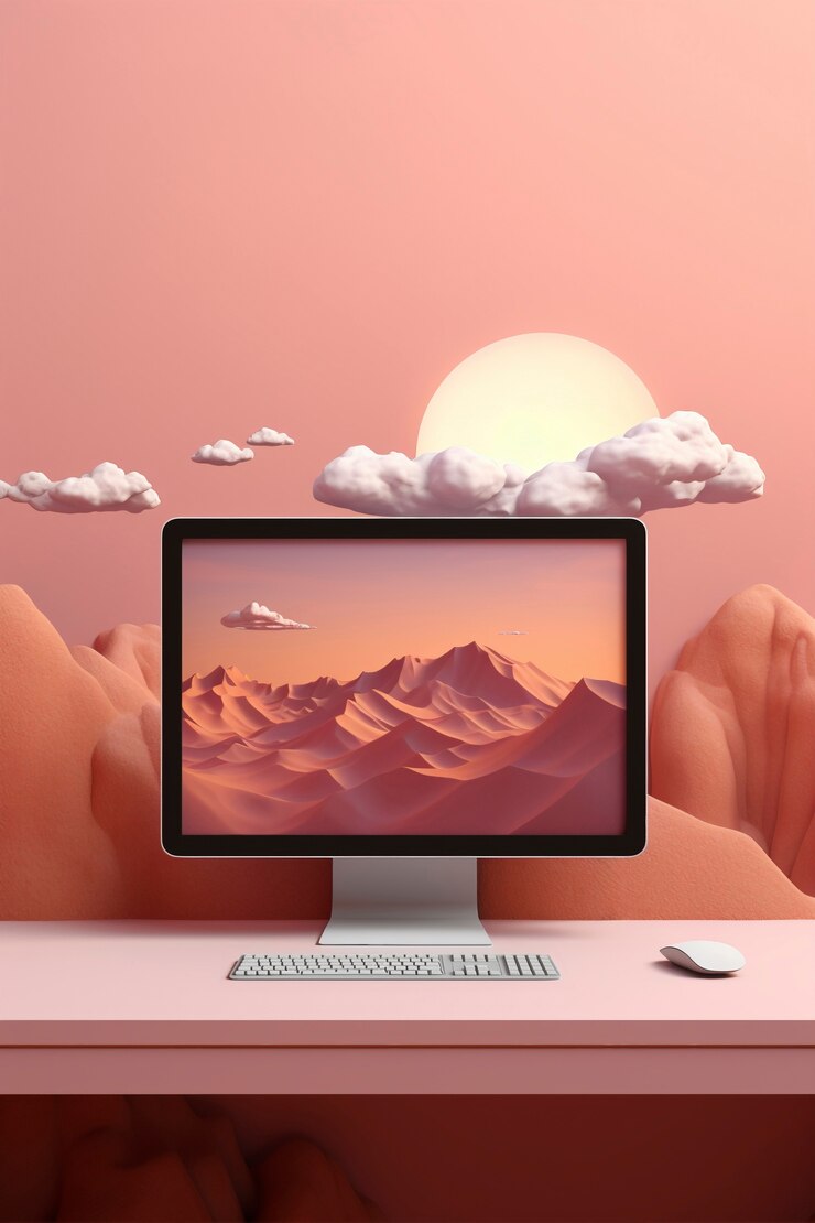Бесплатный Фотография 3d-рендеринг компьютерного стола