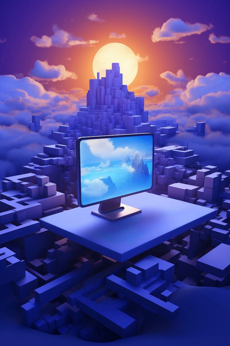 Free Photo 3d rendering of computer desk