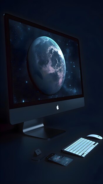 Free photo 3d rendering of a computer monitor with the planet earth in the screen