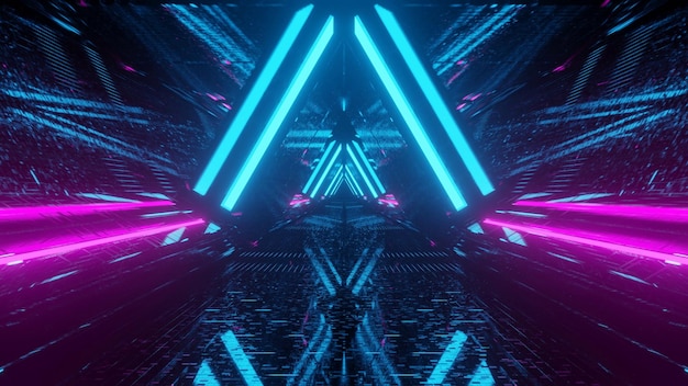 3D rendering of a cool trippy futuristic hallway in a triangular form