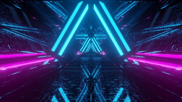 3D rendering of a cool trippy futuristic hallway in a triangular form