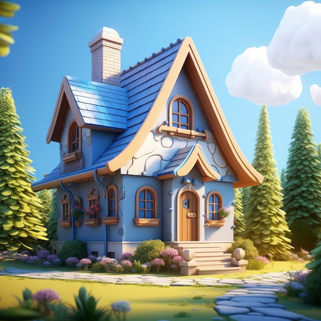 Free photo 3d rendering of cottage building