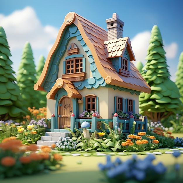 Foto gratuita rappresentazione 3d della casa del cottage