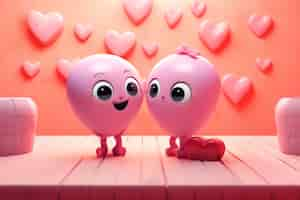 Free photo 3d rendering of  couple on valentine day heart