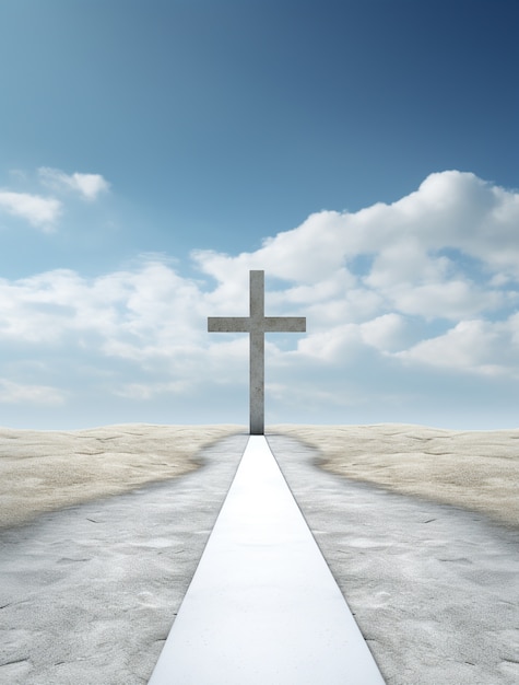 3d rendering of cross at the end of road