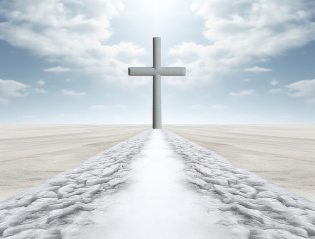 Free photo 3d rendering of cross at the end of road