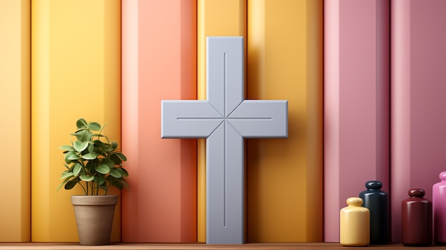 3d rendering of cross sculpture on wall