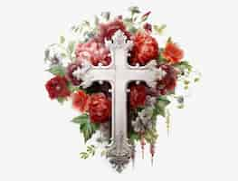 Free photo 3d rendering of cross surrounded by flowers