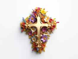 Foto gratuita rappresentazione 3d della croce circondata da fiori