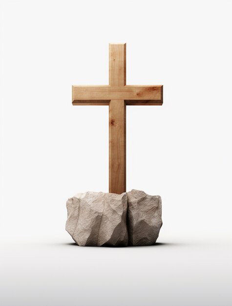 3d rendering of cross on top of rocks