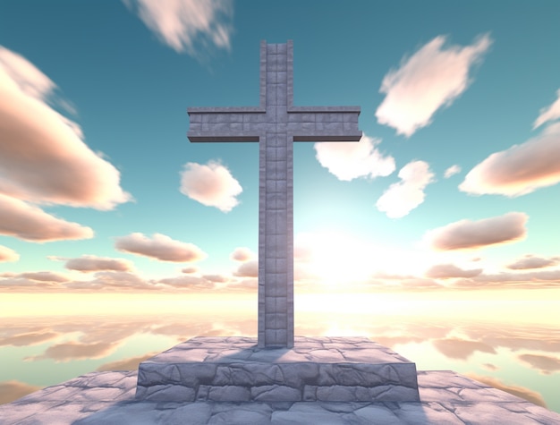 Free photo 3d rendering of cross on top of rocks